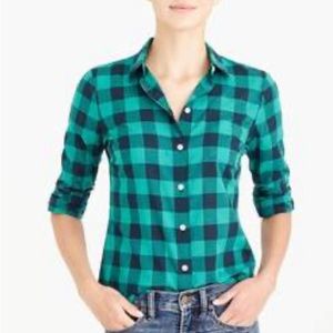 J.CREW Shirt Plaid Long Sleeve Button Up 100% Cotton Green